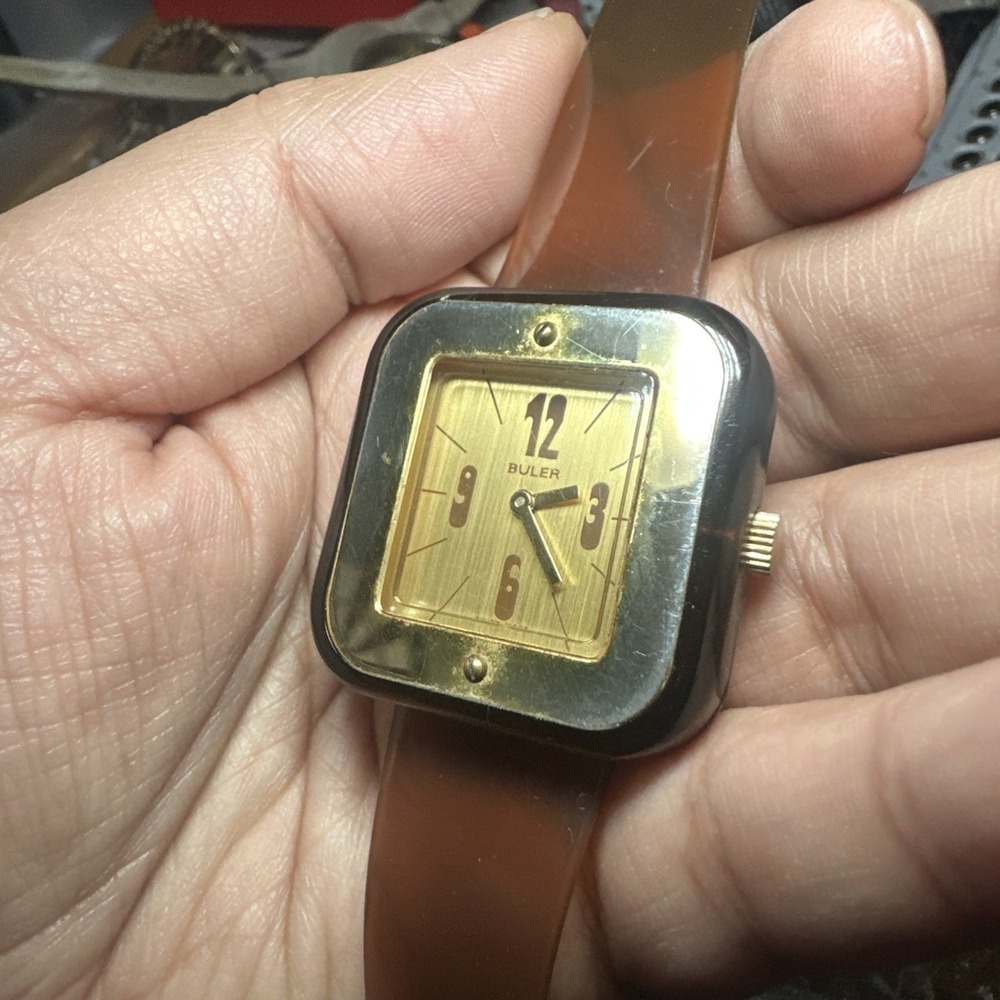 VTG 1970 Buler Swiss Mod Depose Watch Transparent Lucite Acrylic Mechanical RUNS